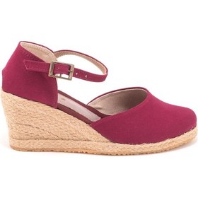 Resim Star Tombis Gerçek Elişi Bilekten Bantlı Topuğu Açık Keten Espadril Dolgu Topuk Handmade Bordo 