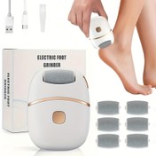 Resim 6 Değiştirilebilir Başlıklı Şarj Edilebilir Elektrikli Ayak Peeling Makinesi, Ölü Cilt Giderme ve Parlatma İçin, USB Güçlü, Pürüzsüz İki Renkli Tasarım (Beyaz ve Altın), Konforlu Kullanım İçin Ergonomik Sap 