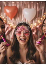 Resim Bride Gözlük Bride To Be Yazılı Şeffaf Taçlı Pembe Parti Gözlüğü Diğer 