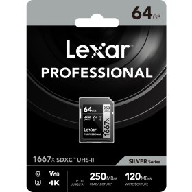 Resim Lexar 64GB 1667X SDXC 4K V60 U3 C10 250MB/sn Hafiza Kart (Silver Series) LSD64GCB1667 