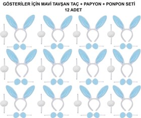 Resim Nessiworld Mavi Tavşan Kostüm Seti – Taç, Papyon, Ponpon (12’li Paket) 