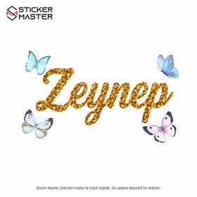 Resim Kişiye Özel Kız Çocuk İsimli Kelebekli Duvar Stickeri - 48 inch / 122 cm / Mor 