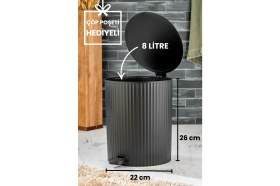 Resim Yuvarlak Pedallı Çöp Kovası, Çizgili Kapak, Banyo ve Mutfak Için 