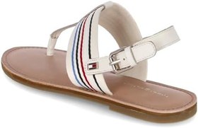 Resim Tommy Hilfiger Kadın's Parmak Ayırıcı Sandalet Düz Sandalet Çizgili Bej Pürüzsüz Deri Tekstil 