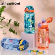Resim 1 adet 600ml/20.3oz Sevimli Karikatür Plastik Pipetli Su Bardağı, Sızdırmaz Şeffaf Isıya Dayanıklı Su Şişesi, Açık Hava Sporları, Fitness, Seyahat için Uygun 