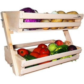Resim Doğal ahşap patates soğan kasası mutfak rafı mutfak sepeti 2 kat 