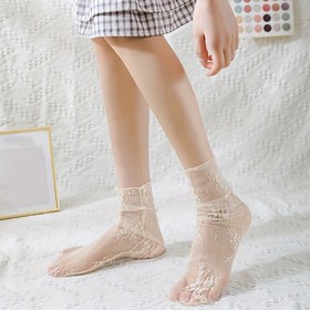 Resim Kadın Dantel Topuk Çorap, 1 Çift/4 Çift, Şeffaf Geometrik Desen, Naylon & Spandeks Blend, Elle Çamaşır veya Kuru Temizle, Şirin Japon Tarzı, İlkbahar/Yaz Modası, Kısa Uzunluk, Örgü Kumaş 