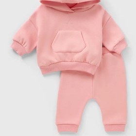 Resim Kız Bebek %100 Pamuk Kapşonlu Sweatshirt/üst Ve Eşofman Altı/alt Takımı/takım Pembe 