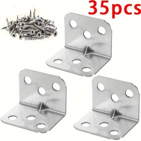 Resim 35 adet Paslanmaz Çelik L-Şekilli Köşe Braketleri, Mobilya ve Raflar için 90 Derece Açı Demir Seti - Çeşitli Deliklerle Dayanıklı Metal Bağlantı Elemanları, Raf Bağlantı Elemanları | Modern Metal Braketler | Dayanıklı Bağlantı Elemanları 