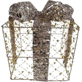 Resim 25x25 Cm Yılbaşı Hediye Paketi Metal Süs - Gold Gümüş Payetli Boncuklu Lüks Noel Ağaç Altı Dekorasyonu Diğer 