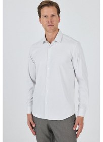 Resim İmza Beyaz-gri Sert Yaka Cepsiz Gabardin Uzun Kol Slim Fit Esnek Gömlek 1004250231 Beyaz-gri 
