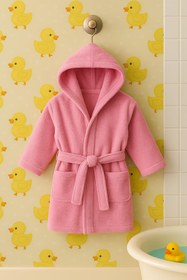 Resim CottonVerse Bebek & Çocuk Kapşonlu Bornoz - %100 Pamuk, Unisex Pembe - Pembe / 0-2 Yaş 