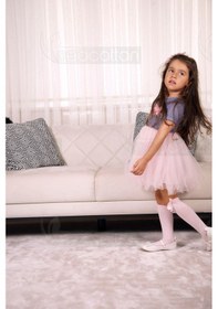 Resim Tütü Etekli Bebe Yaka Modelli Özel Gün Ve Geceler İçin Kız Çocuk Tüllü Elbise Laci-pembe Lacivert - Pembe 
