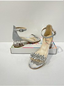 Resim Kız Çocuk Abiye Ayakkabı Gümüş Çiçek Taş Detaylı Mezüniyet-düğün Topuklu Çocuk Abiye Ayakkabı Gümüş 