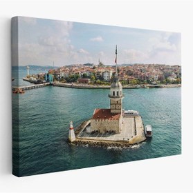 Resim Es10 Özel Tasarım, Dekortif BaskıKızkulesi ve Üsküdar Kuşbakışı Manzarası Dekoratif Kanvas Tablo-6509 (70 x 100) 