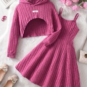 Resim Kız Çocuk 2'li Set, Sonbahar/Kış için Günlük ve Şık Üst ve Elbise Kombini, Dış Giyim için Uygun, Açık Hava için Mükemmel, İçin Mükemmel 