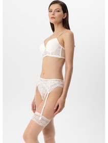 Resim Pierre Cardin 4883 Lingerie Kadın Milan Push Up Dantelli Jartiyer Çorap Sütyen Takım Ekru 