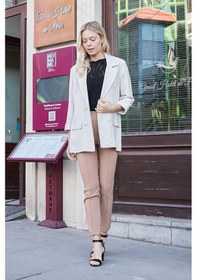 Resim Kadın İpeksi Dokulu Modal Kumaş Yakalı Cep Kapaklı Oversize Salaş Blazer Ceket-taş Taş 