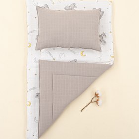 Resim Alt Açma Matı ve Yastık - Çift Taraflı - Açık Gri Muslin - Gri Tavşan 