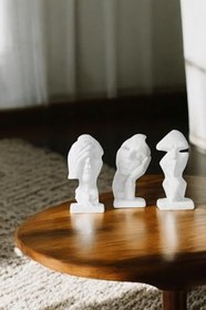 Resim Evene Biblo Dekoratif Obje Heykel Üç Maymun Biblo Dekoratif Süs Eşyası Beyaz Model 31, ebiblomodel31 