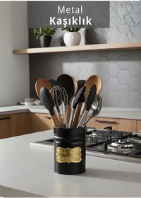 Resim Metal Kaşıklık Çatallık Bıçaklık Tezgah Üstü Servis Standı Düzenleyici Siyah 11x11x16 Siyah 