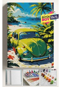 Resim Sayılarla Boyama Seti Numaralı Tuval Fırça Boya Dahil Kasnaklı Set 50x70 Cm - Yeşil Vosvos Sahilde 