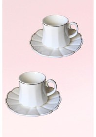 Resim Porselen Kahve Fincanı 6 Kişilik 3378 Yaldızlı Beyaz 