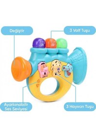 Resim Renkli Mini Bebek Trompet Çalgı Aksesuarı - Aydınlatmalı Melodi Çalan, Hayvan Ses Efektli İnteraktif Müzik Aktivitesi 6 Ay+ 