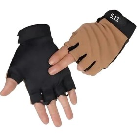Resim Single Swrod Single Sword Yarım Parmak Taktik Eldiven & Asker Polis Dağcı Avcı Sporcu Eldiveni - BEJ 