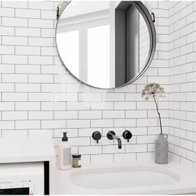 Resim Doori Dikdörtgen damalı çizgili Yapışkanlı Pvc Duvar Kaplama Mutfak Banyo Sticker 30*60cm 6 Adet 1,08mt2 