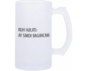 Resim Sartre Art Ruh Halim Esprili Motto Baskılı Bira Bardağı 500 ml - Büyük Boy Kulplu Cam Kupa 