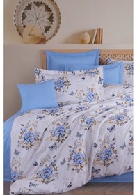 Resim Çift Kişilik Nevresim Takımı Pamuklu Mavi Kelebek Mavi 