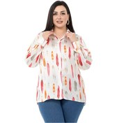 Resim Büyük Beden Kuş Tüyü Desenli Saten Fuşya Gömlek-fuşya Fuşya 