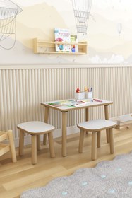 Resim POFİTTO Yaz-sil Yüzey Çocuk Masası-aktivite Masası-çocuk Çalışma Masası Takımı 2 Adet Tabureli 