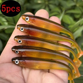 Resim 5 Adet Yumuşak Yem Yemleri Seti, Balık Taklit Edilmesi İçin Tasarlanmış, Gerçekçi Balıkçılık Yemleri İçin PVC Malzeme ile Oluklu Arka Bölmesi Bulunan Kuyruklu 