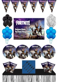 Resim Fortnite 8 Kişilik Afişli Doğum Günü Konsepti Parti Malzemeleri M 