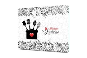 Resim Feyza Design Mutfağın Kraliçesi Desenli Cam Kesme Tablası 20X30 cm 