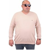 Resim Mocgrande Büyük Beden Selanik V Yaka Classic Sweat 23201 Bej-Bej 