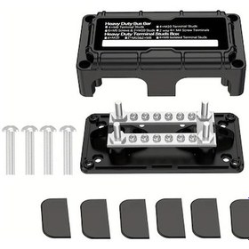 Resim Lumaworld Siyah Heavy-duty 300a Busbar 2 X 1/4" M6 Terminal Başlığı 12 X 8 M4 Vida Aksesuarsız Güç Dağıtım Bloğu 
