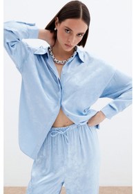 Resim Sateen Jakarlı Saten Gömlek - Bebe Mavi-136039 Bebe Mavi 