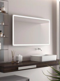 Resim Albus Home - Hera Led Aydınlatmalı Ayna - Tri-color Dimmer Defogger Mat Krom 