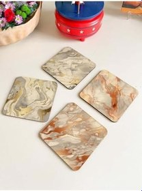Resim Mermer Desenli Şık Ahşap Bardak Altlıkları -4'lü Set 