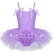 Resim Lavanta Çocuklar Bale Leotard Elbise Jimnastik Sahne Performansı Tutu Balerin Elbise Küçük Kızlar Bale Giyim Lila 
