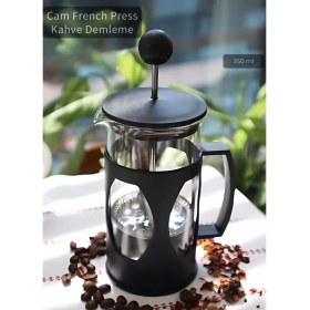 Resim Cam French Press Kahve Demleme Paslanmaz Iç Yapı Siyah 350 ml 
