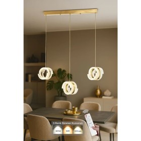 Resim Avizemoda Savona 3 lü Yemek Masası Üstü Dim Kumandalı 3 Renk Ledli (Sarı-Beyaz-Gün Işığı) Akrilik Avize -Gold 