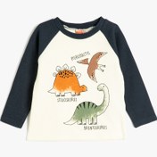 Resim Erkek Bebek Dinozorlu Sweatshirt Bisiklet Yaka Uzun Kollu Pamuklu 