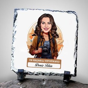 Resim Karikatürlü En Başarılı Kadın Fotoğrafçı Dekoratif Taş 