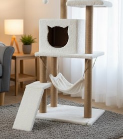 Resim Missidea S9 Kedi Tırmalama Kulesi Platformlu 124 cm Beyaz 