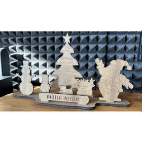 Resim Ahşap Yılbaşı Masaüstü Hediyelik Ürün Noel Hediye Çam Ağacı 