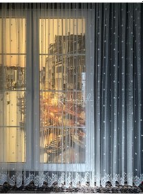 Resim Tül Perde Şazeli Desen Pırıltı Zeminli Jakar Örme Ekru 